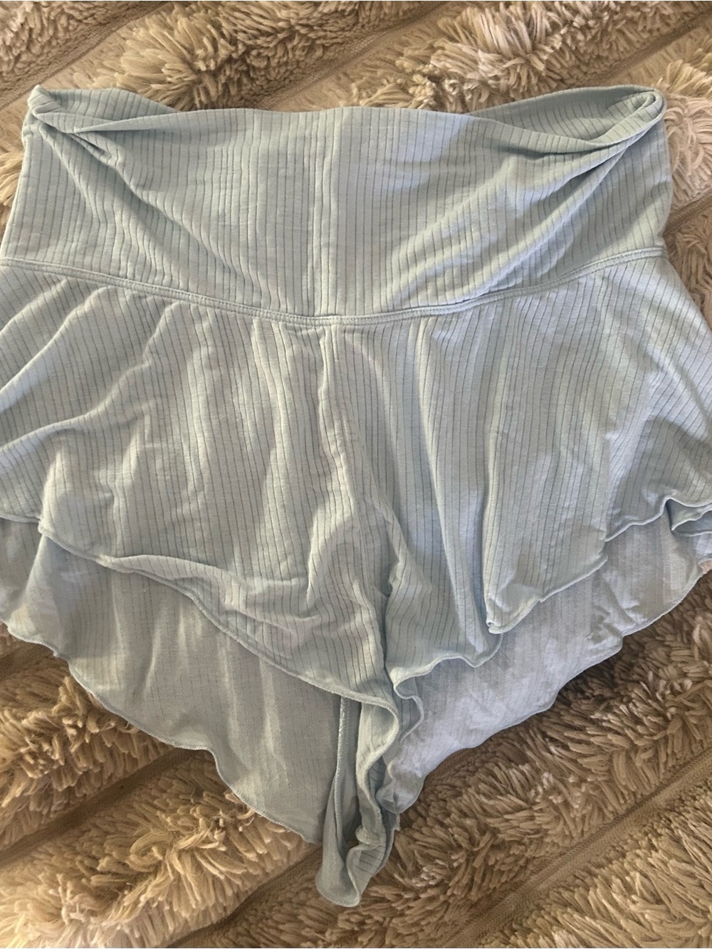 Negative Underwear Light Blue Ribbed Lounge Shorts with Layered Hem